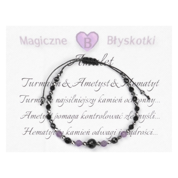 Bransoletka celebrytka czarny TURMALIN AMETYST HEMATYT ochrona i spokój